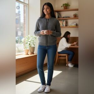 For Cynthia gray 100% wool zipper cardigan SP